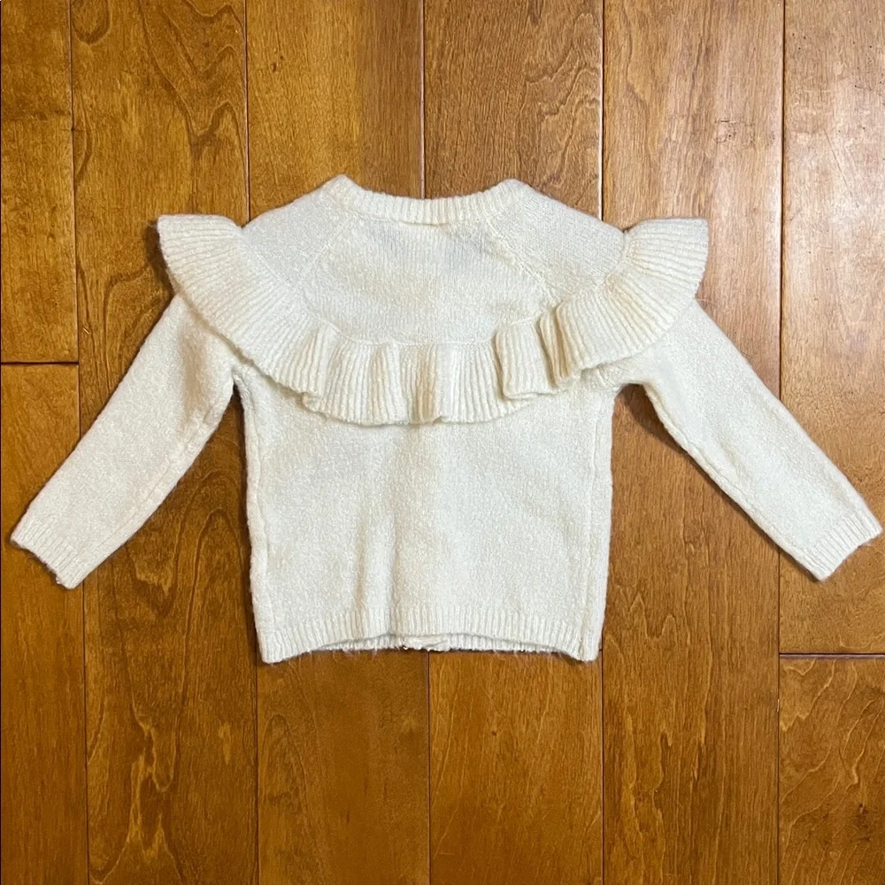 Laura Ashley Flounce Trimmed Knit Button Down Cardigan 12 Months Cream Soft - Picture 6 of 8